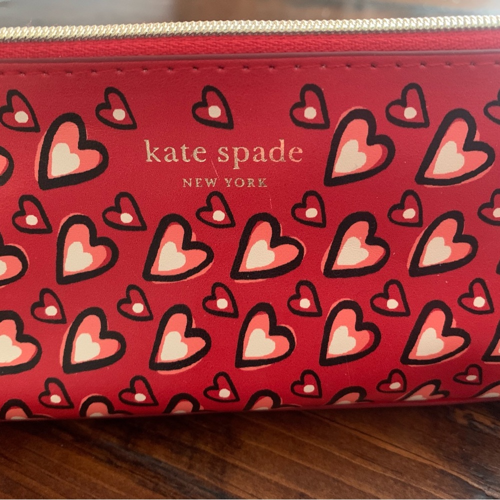 KATE SPADE Red Heart-Patterned Women's Makeup Bag/Pencil Case With Accessories